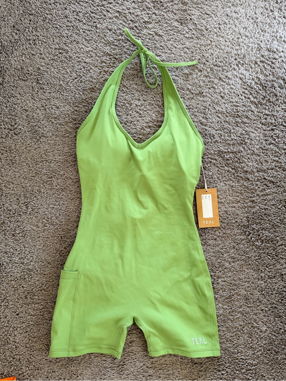 TEAL Women's Lime Green Halter Bodysuit Romper